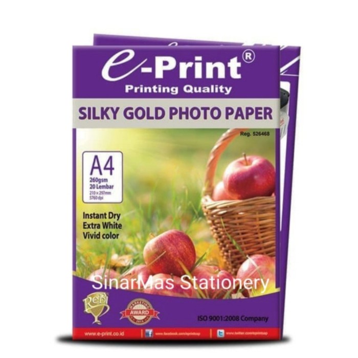

Terlaris Kertas Foto E Print A4 260 Gsm Silky Gold Photo Paper