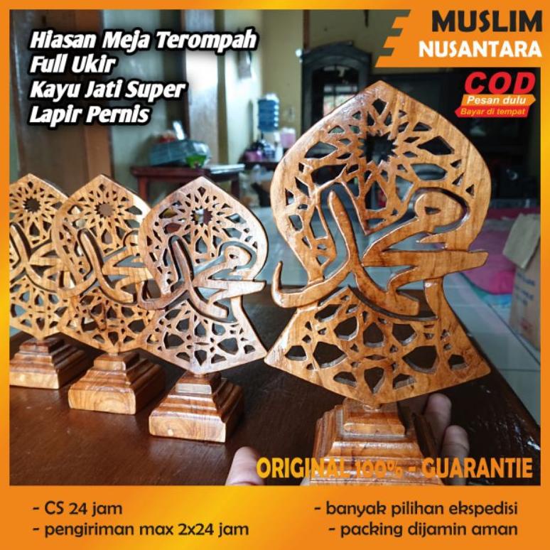 Hiasan Terompah ukir untuk meja | Aksesoris terompah nabi/ capal/ na'lurrasul full ukir kayu jati