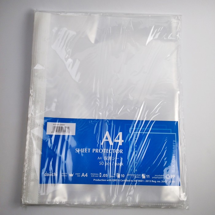 

Terlaris Daiichi Sheet Protector A4 50 Lembar / Pp Pocket / Plastik
