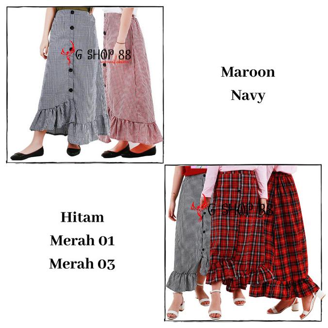Rok ZENIA PANJANG Skirt Tartan Kotak Ruffle