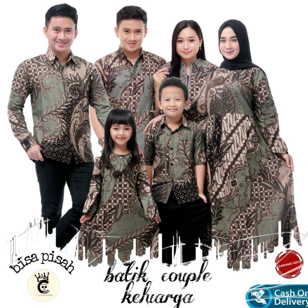 QNIS Baju Batik Couple Keluarga Set Seragam Sarimbit Modern Pasangan Suami Istri Atasan Kerja Dres K