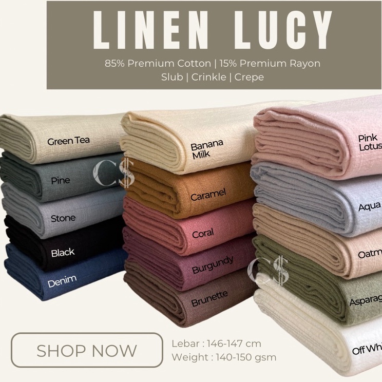 Best Terlaris KAIN LINEN LUCY SLUB CREPE CRINKLE COTTON RAYON PREMIUM GRADE A ECERAN YARD / ROLL