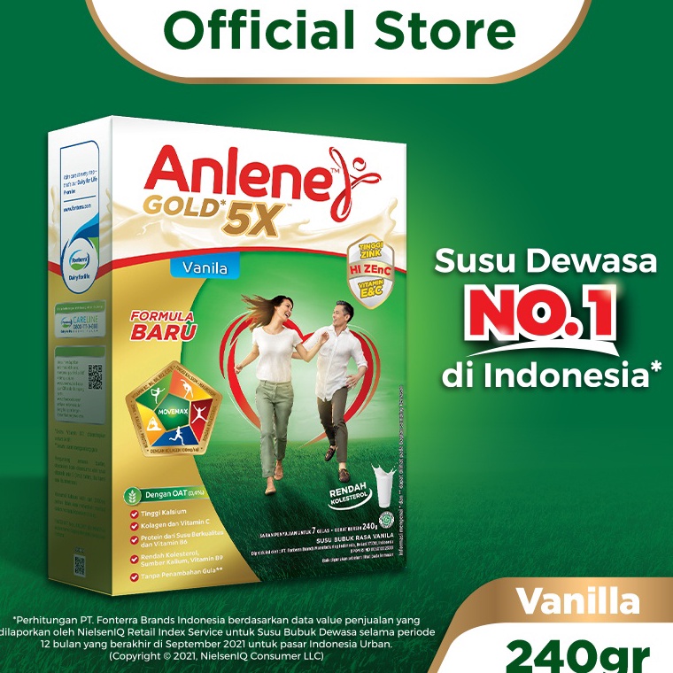 

12.12 MALL Anlene Gold 5X Susu Bubuk Dewasa Vanila 240g - Nutrisi Tinggi Kalsium Untuk Tulang, Sendi, dan Otot