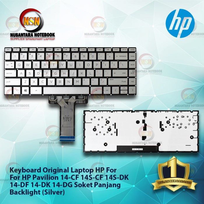 Keyboard Original HP PAV 14CF 14S-CF Backlight Soket Panjang (Silver)
