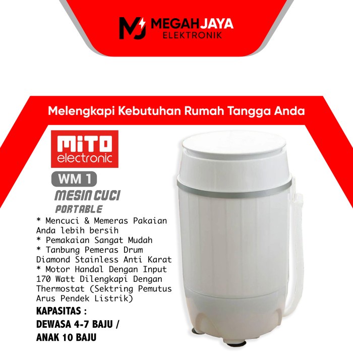 Terlaris Mito Mesin Cuci Portable + Pengering Wm1 / Wm 1 [3,5 Kg]
