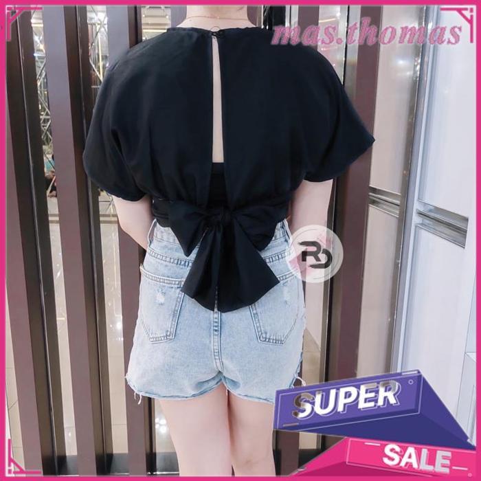 VALLINA FEMEI OUTER BLOUSE SLIT BACK SELF TIE WRAP CROP TOP ATASAN WANITA KOREAN STYLE BOW BACK CARD