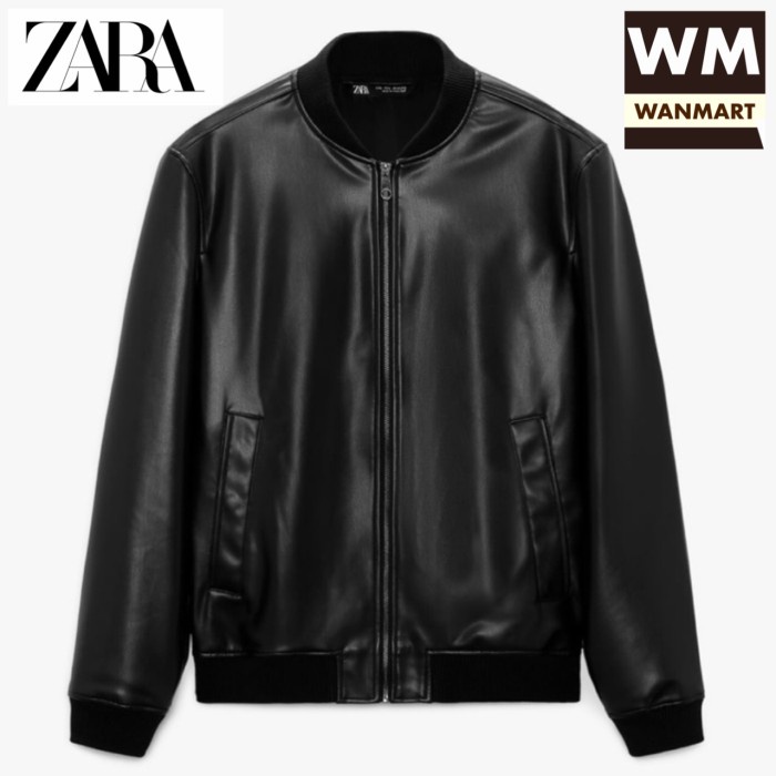 Zara Men Jacket Faux Leather Bomber Jaket Kulit Pria Black