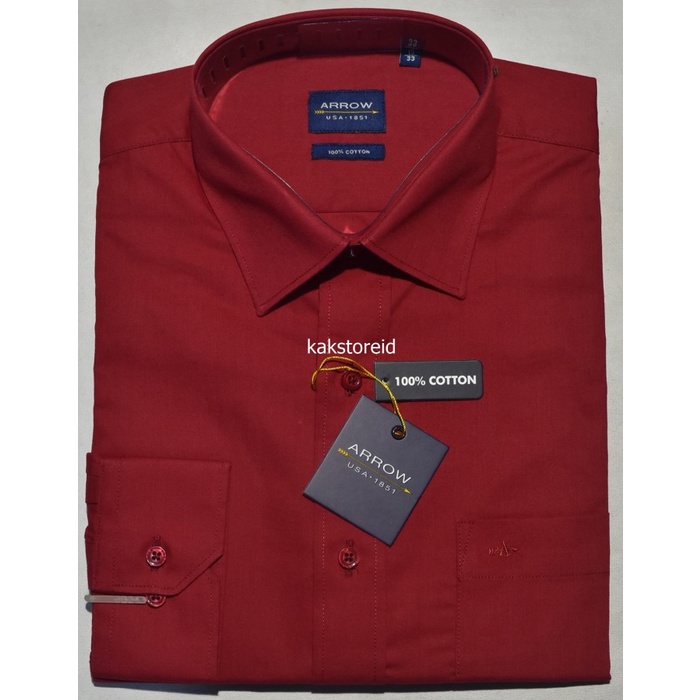 Kemeja Pria Formal Lengan Panjang Arrow Merah Reguler Arr 25 Original