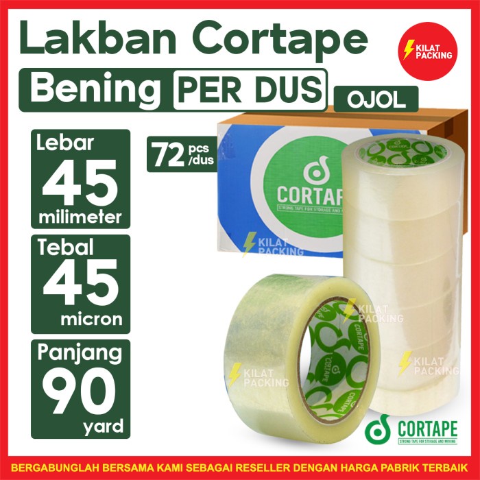 

Terlaris Lakban Cortape 2 Inch 45 Mm (90 Yard) Bening 1 Dus-Ojol