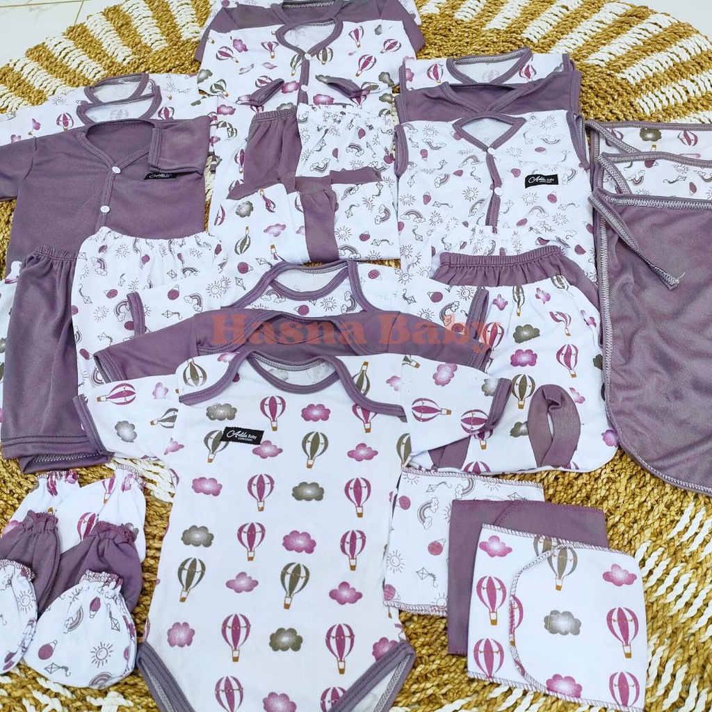 36 Pcs Paket Lahiran Lengkap Baju Bayi Celana Bayi Baru Lahir Karakter Lucu, Sartaki, Jumper, Popok Tali, Baby Gift Set Seri Purple Mouve -Juragan Lebak