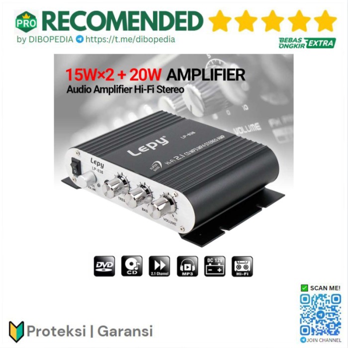 Lepy HiFi Stereo Amplifier Treble Bass Booster - LP-838 - Hitam