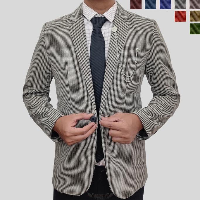 jas blazer pria keren slimfit moca / coklat dan abu abu kotak kotak