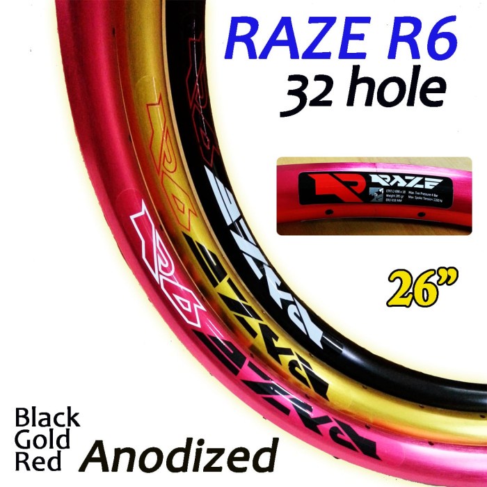 Terlaris Velg Sepeda/Rims 26 Mtb Raze Double Wall Mata Ikan Discbrake 32H