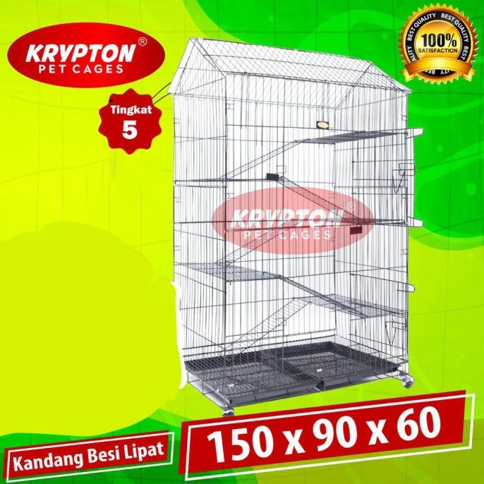 Kandang Kucing Tingkat 5 EXTRA JUMBO 150x90x60 + RODA Model Rumah