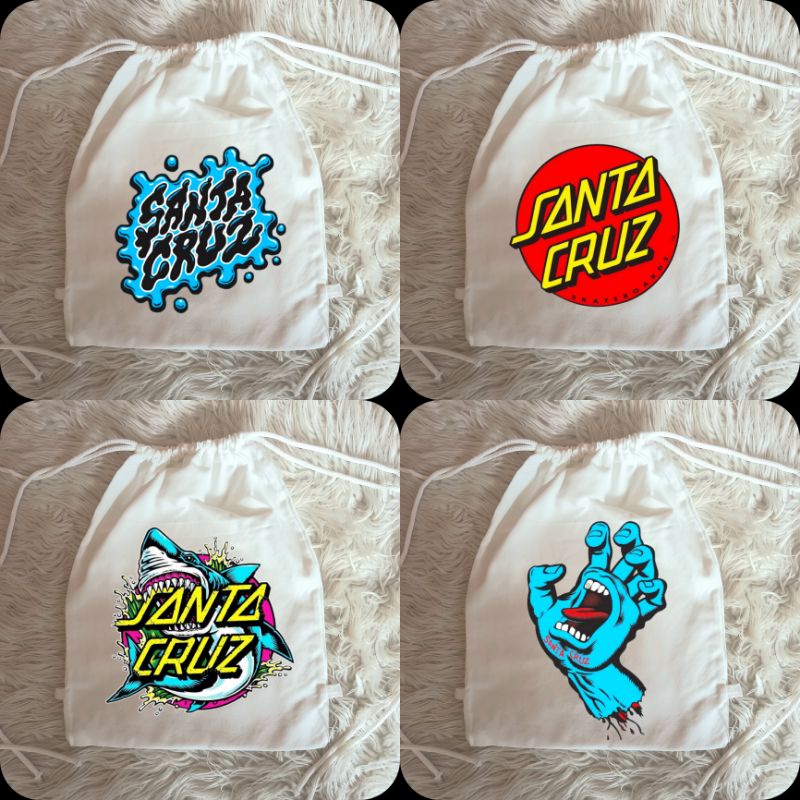 Tas Tali Serut Putih Santa Cruz Bahan Kanvas Premium Tebal / Tas Serut Putih Distro Santa Cruz / Tas