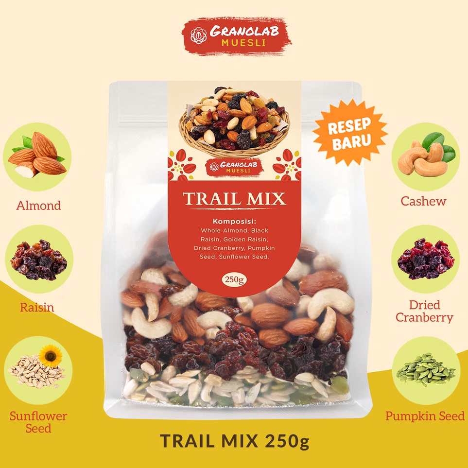 

[KODE PRODUK QBKJ86441] Trail Mix 250 gr - Granolab Muesli | Almond, Raisin, Cranberry, Pumpkin Seed, Sunflower Seed