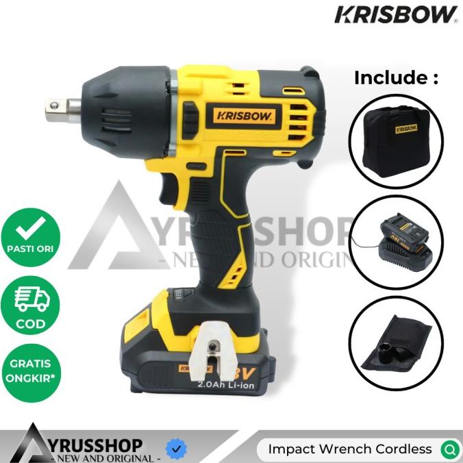 :<:<:<:<] Krisbow Cordless Impact Wrench Praktis Kuat Torsi Adjustable Recharge