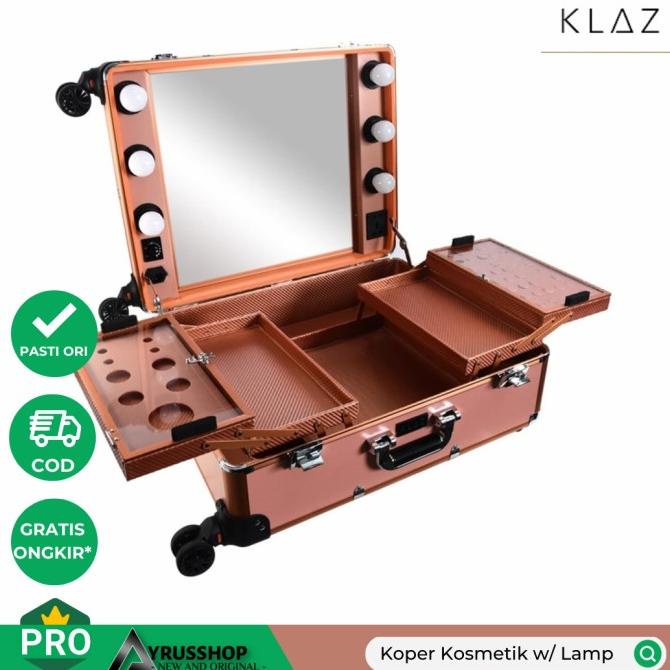 $$$$] Koper Kosmetik plus Lampu MakeUp Rose Gold/Tas Make Up/Alumunium