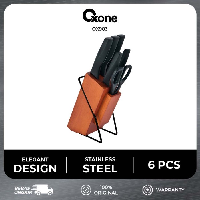 Oxone OX983 Pisau Set Tajam Wooden Block 5 Pisau 1 Gunting