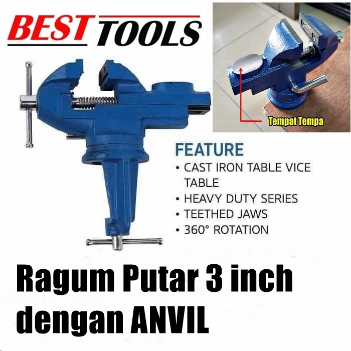 TERMURAH Ragum putar 3 inch with Anvil / catok meja Tanggem mini 3" BESTTOOLS