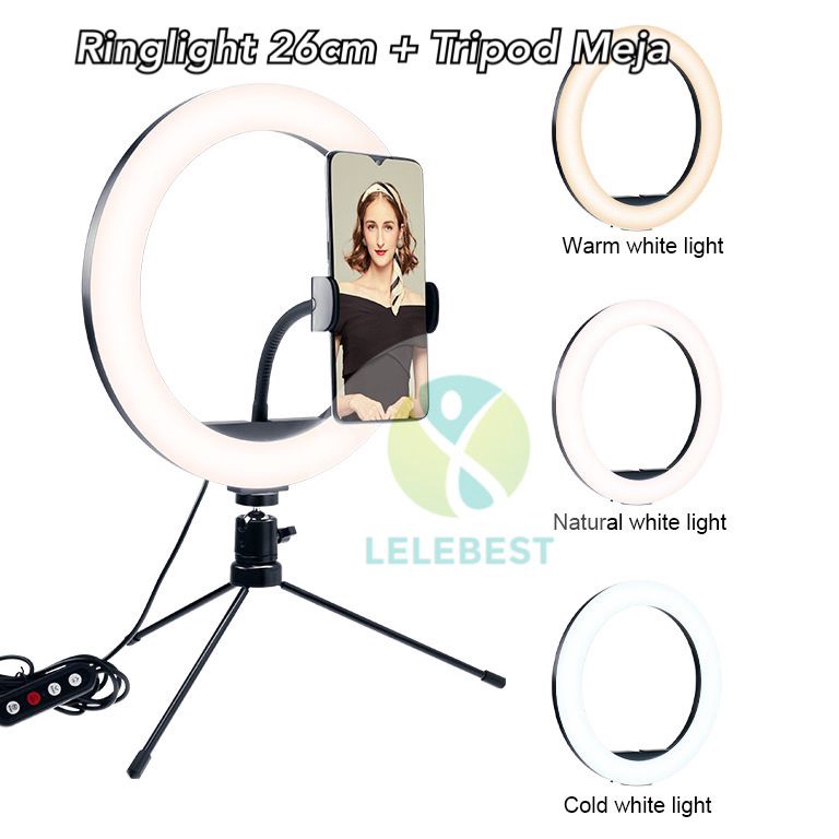 Booming.. Paket Komplit Ringlight 26cm + Tripod Meja Make Up Vlog Lampu Ringlight 26cm