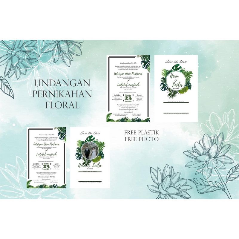 UNDANGAN NIKAH FLORAL (1 LEMBAR N) - UNDANGAN