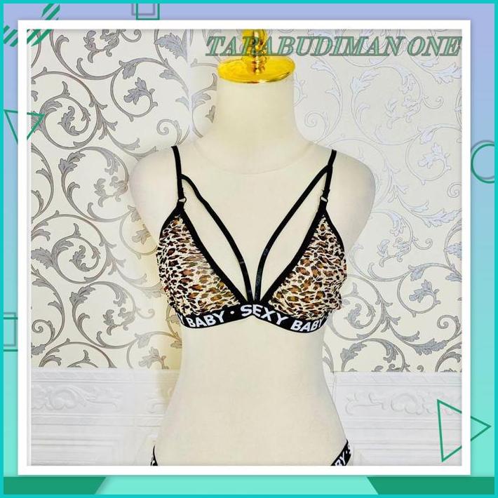 SET BRA LINGERIE SEXY & CELANA DALAM MOTIF LEOPARD HALUS TRANSPARANT WANITA GSTRING IMPORT