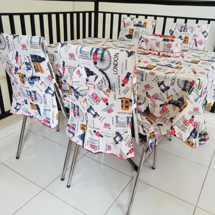 PROMO SET SARUNG KURSI MAKAN CHANNEL - TAPLAK MEJA KURSI SET MINIMALIS TERLARIS