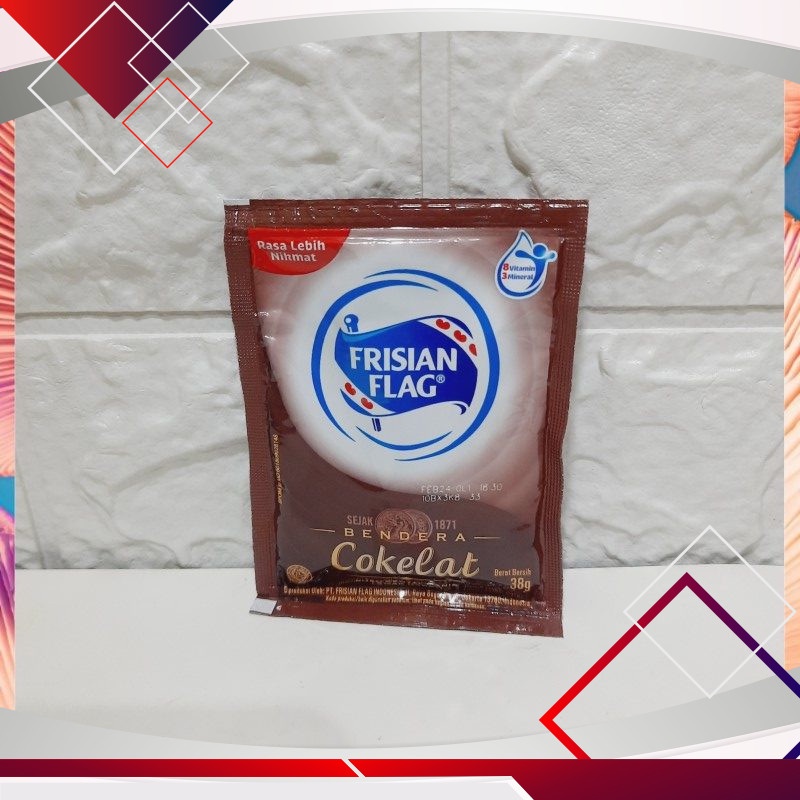 

Frisian Flag Susu Bendera Cokelat Sachet 38gr .