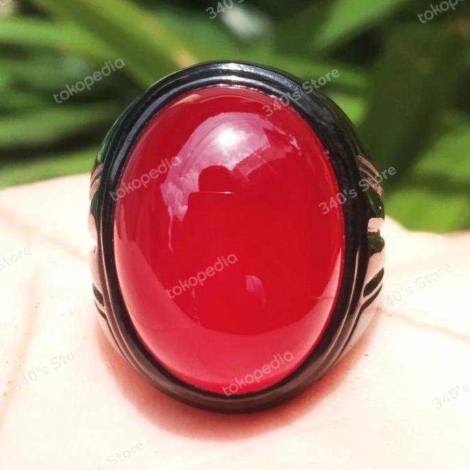 &<&<&<&] Cincin Batu Akik Red Baron Merah Natural Ring Titanium Hitam