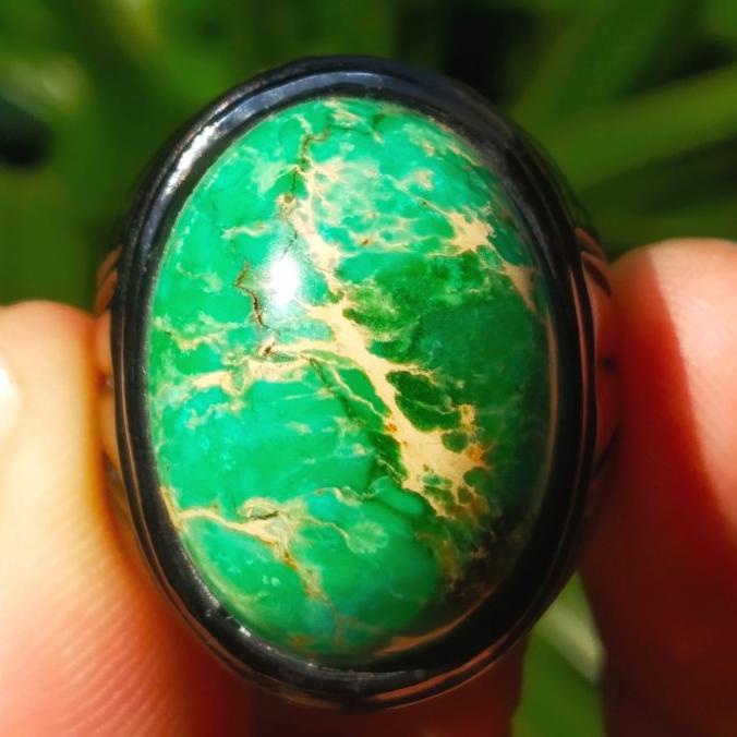 @#@#@#] Cincin Titanium Tanam Batu Akik Pirus Hijau Natural Ring Hitam