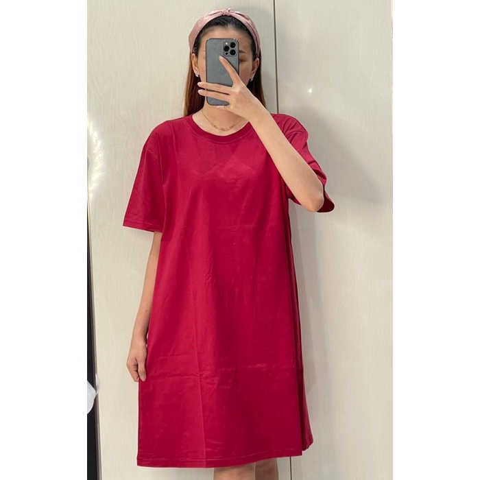 (( BISA COD) DRESS WANITA POLOS / MIDI DRESS / DRESS KATUN LENGAN PENDEK