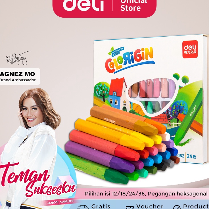 

☍Ready DB97J Deli Oil pastel 12/18/24/36 warna cerah dengan pen holder extender dan rautan pensil 7205 Series P48 ✸Diskon Promo