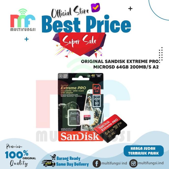 ORIGINAL SANDISK EXTREME PRO MICROSD 64GB 200MB/S A2 MICRO SD ADAPTOR