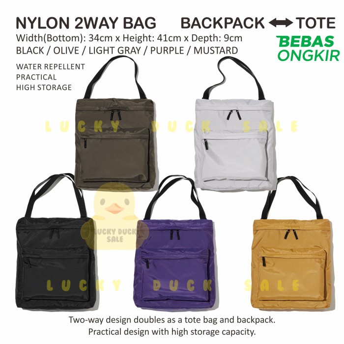 UNIQLO Nylon 2Way Bag Backpack Tas Ransel Tote Nilon Water Repelled