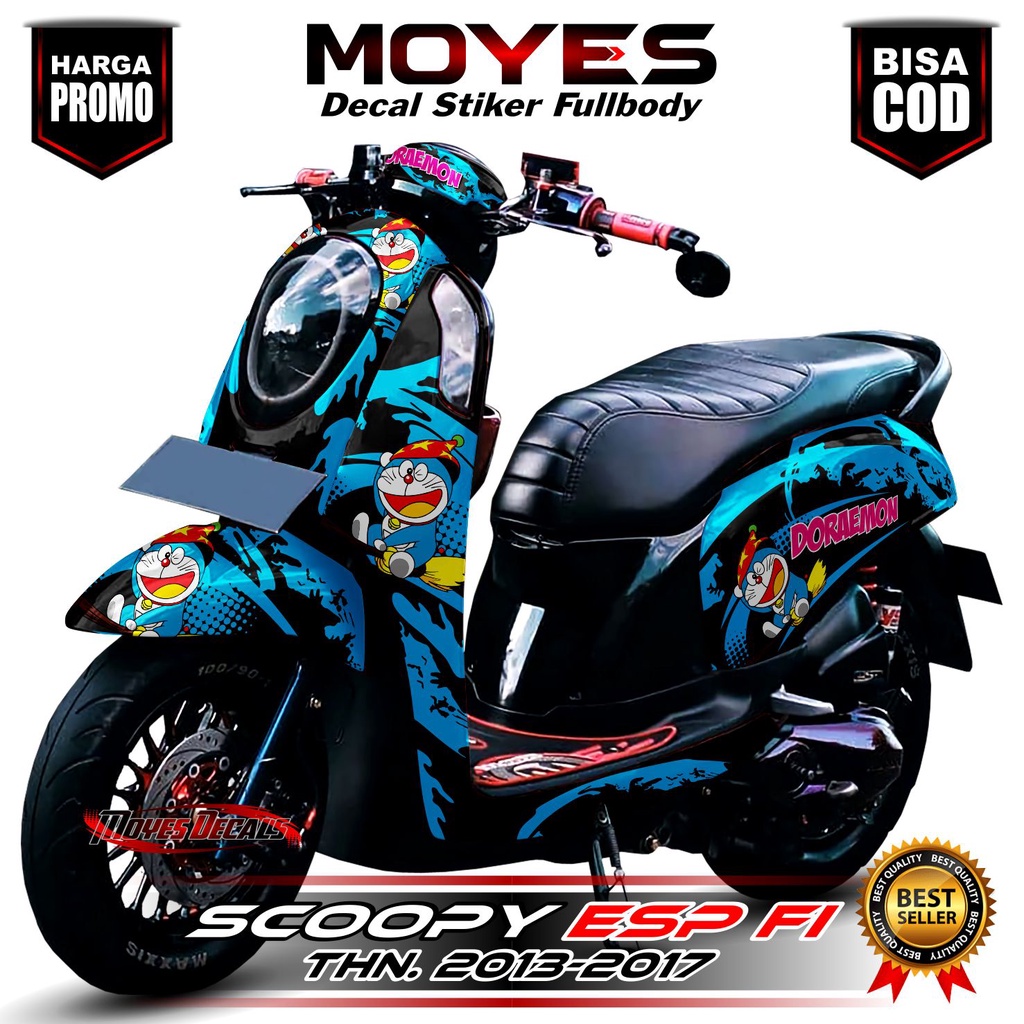Decal stiker scoopy esp lama fullbody-stiker motor scoopy esp fullblok Motif DORAEMON