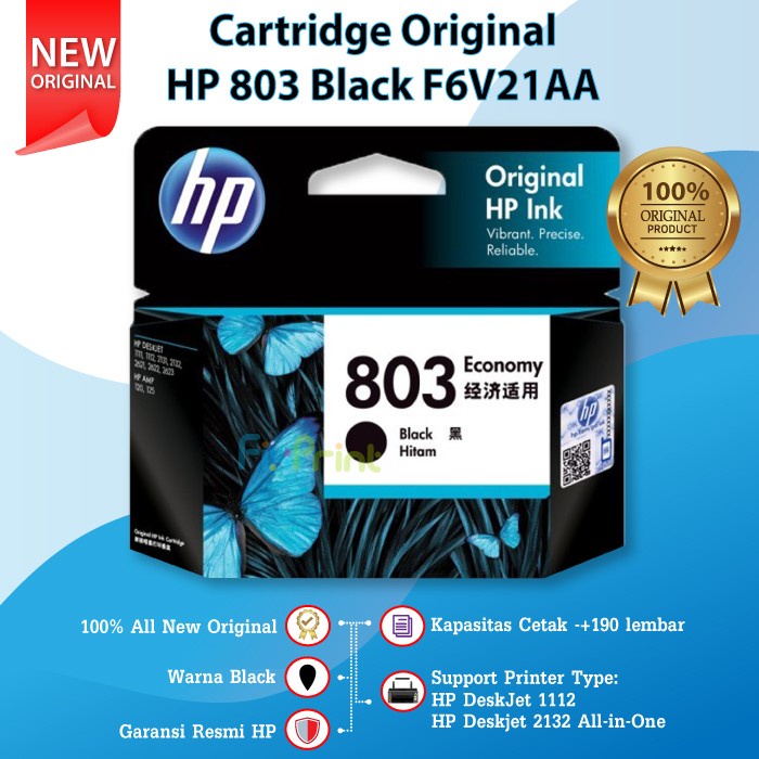 Best Seller Cartridge Hp 803 Black Original Economy Tinta Printer 1112 2132