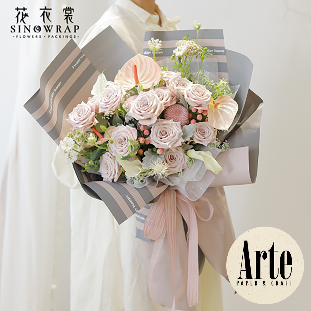 

iDk90 20 Lembar Cellophane Triple Striped Frame Bouquet Bingkai Jelly Film List Kertas Buket Korea