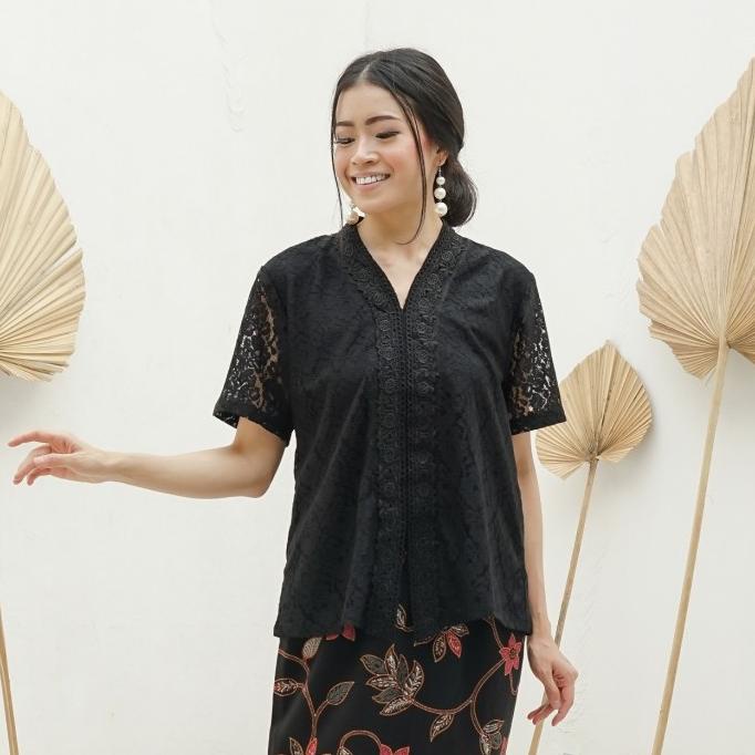 KEBAYA ENCIM LENGAN PENDEK FULL BRUKAT RENDA HITAM