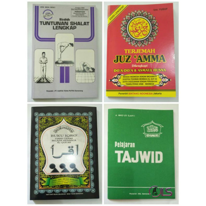 Paket hemat 4 buku ,iqro besar,juz amma klip,tuntunan sholat lengkap, tajwid