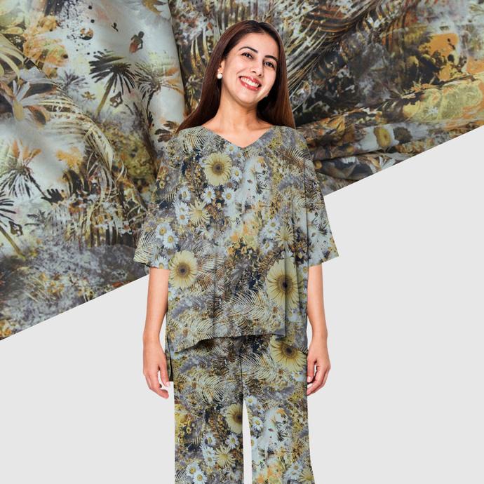 Silky Strech Motif Sunflower (Yellow White) (Alta Moda)*