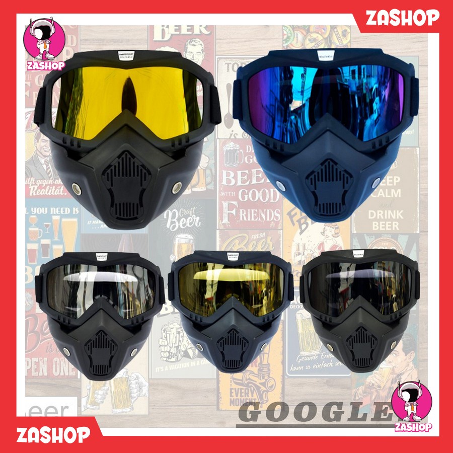 Limited Goggles Kacamata + Masker Full Face Helem Google Mask Helm Gun Ski Motor Cross Topeng Kaca M