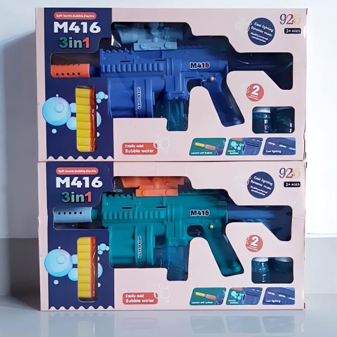 Mainan Tembakan Nerf Blaster M416 3In1 Bubble Gun Baterai Lampu Suara
