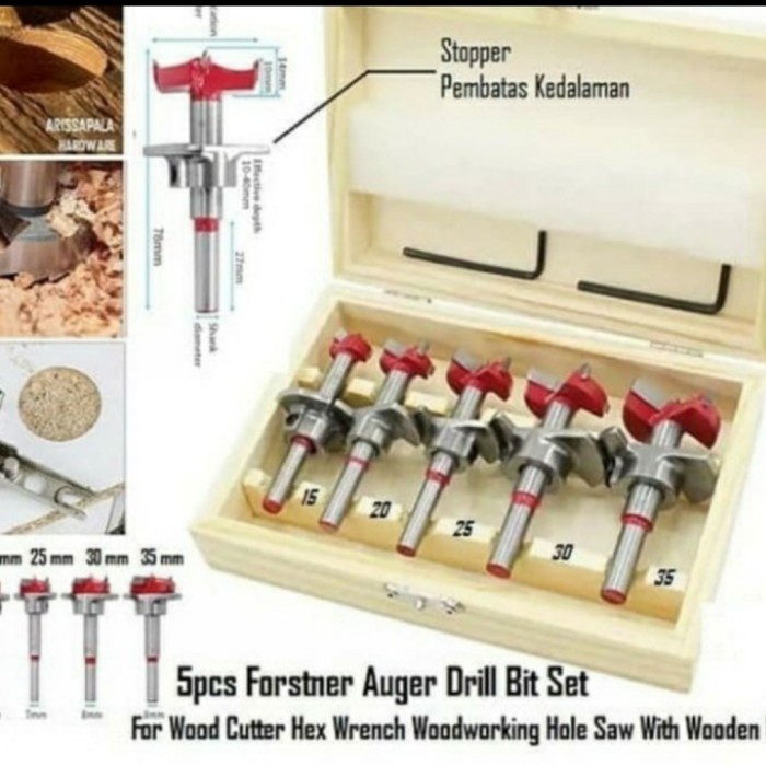 Terlaris Mata Bor Engsel Sendok Set Isi 5Pcs/Forstener Bit / Hinge Boring Drill