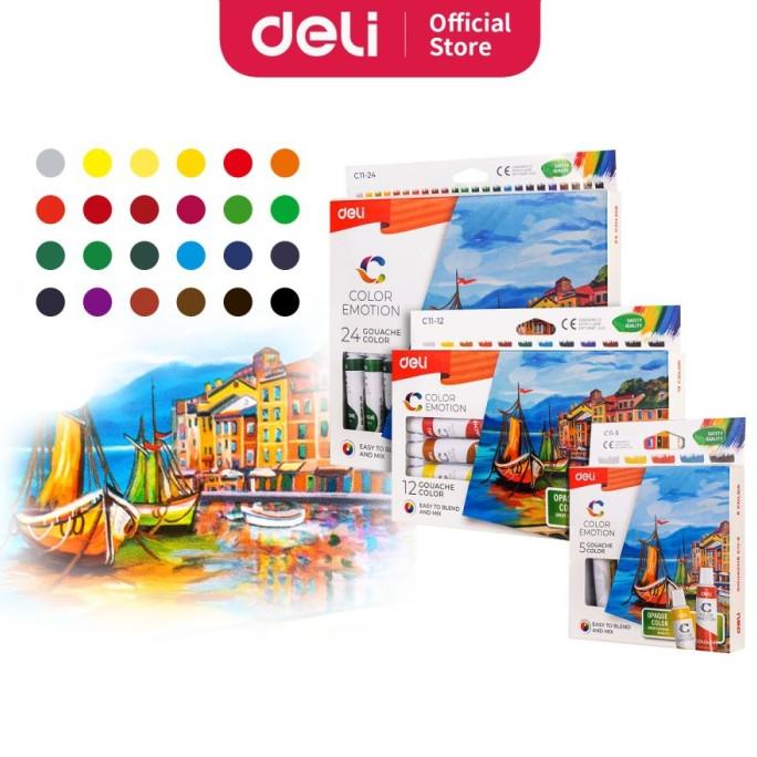 

Deli Gouache / Cat Guas / Cat Air Buram 5/12/24 Warna, Kemasan Kotak
