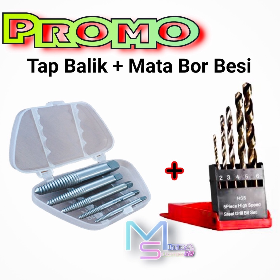 ↑WoO PROMO Screw Extractor Set 5pc K55 Tap Balik alat tap bolak balik baut tap mur tap mata bor tap 