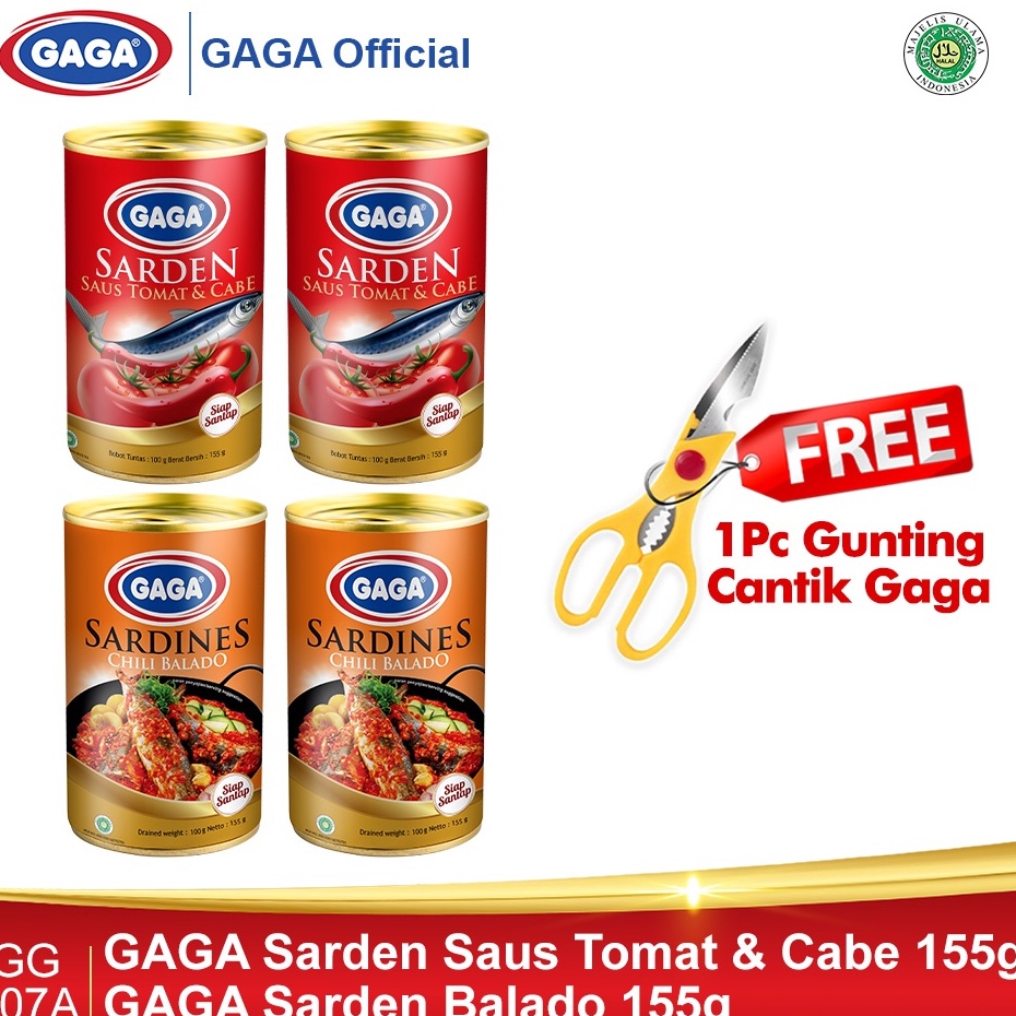 

↕Kirim Langsung✢☋ VVHMN GAGA Sarden Tomato Chili 155g dan Sarden Balado 155g free Gunting (GG107A) Z92 Model Baru