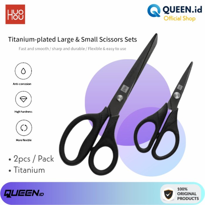 

Bestseller Xaomi Huohou Scissors Titanium Plated - Gunting Anti Slip Set 2Pcs