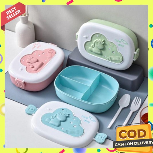 Kotak Makan Lunch Box 1 Set Lengkap Murah Anak Penyimpanan Bekall Satuset Free Alat Sendok Garpu Sum