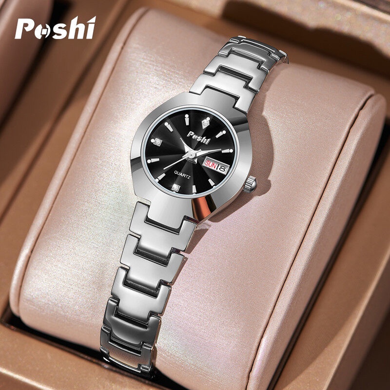 Asli POSHI Gaya Baru Wanita Fashion Jam Tangan Wanita Kasual All-Match Alloy Strap Kuarsa Tahan Air 